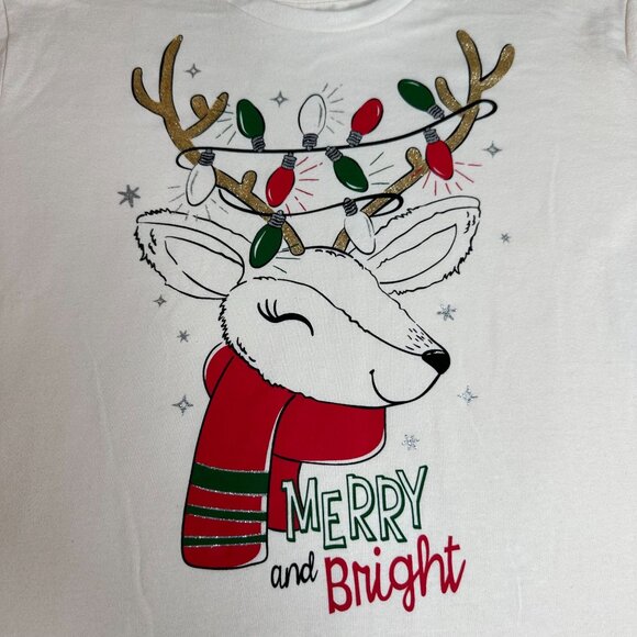 Holiday Time Tee Long Sleeve Christmas Merry and Bright Girls Sizes Large - Picture 2 of 3